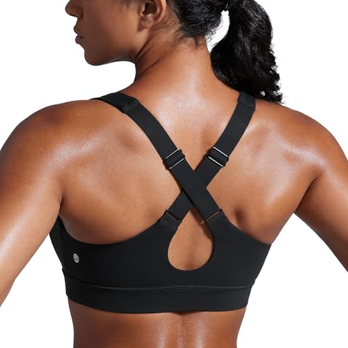 CRZ YOGA Damen Butterbreeze Überkreuzter Rücken Sports BH - V-Ausschnitt Verstellbare Träger Gepolstert Bra ohne Bügel Workout Läuft Top Schwarz 34 von CRZ YOGA