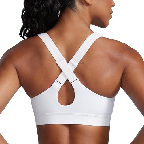 CRZ YOGA Damen Butterbreeze Überkreuzter Rücken Sports BH - V-Ausschnitt Verstellbare Träger Gepolstert Bra ohne Bügel Workout Läuft Top Weiss 40 von CRZ YOGA