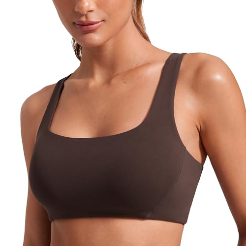 CRZ YOGA Damen Butterlift Doppelt Gefüttert Sport BH Keine BH-Polster V-Form Racerback Yoga Bustier Quadratischer Hals Ohne Bügel Bra Heißes Fudge-Brown 44 von CRZ YOGA
