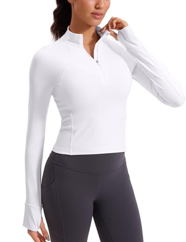 CRZ YOGA Damen Butterluxe 1/2 Reißverschluss Langarmshirt Sport Pullover Crop Oberteile Fitness Gym Running Sweatshirt mit Daumenloch Weiss 42 CRZ YOGA Damen Butterluxe 1/2 Reißverschluss Langarmshirt Sport Pullover Crop Oberteile Fitness Gym Running Sweatshirt mit Daumenloch Weiss 42 von CRZ YOGA