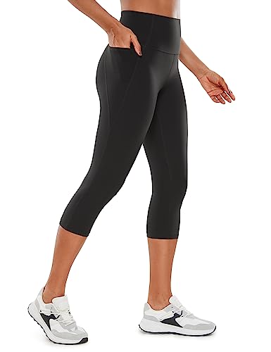 CRZ YOGA Damen Butterluxe 3/4 Leggings High Waist Blickdicht Capri Sporthose Workout Sport Yoga Leggins - 48cm Schwarz 36 von CRZ YOGA
