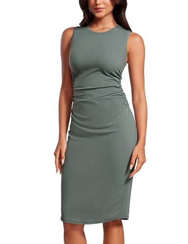 CRZ YOGA Damen Butterluxe Ärmellos Sommerkleid Bodycon Midikleid Sommer Cocktailkleid Freizeitkleid Stretch Tanktop Kleid Grauer Salbei 40 von CRZ YOGA