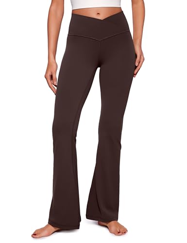 CRZ YOGA Damen Butterluxe Bootcut Schlaghose Yoga Leggings Crossover High Waist Blickdicht Sporthose Fitnesshose - 74cm Heißes Fudge-Brown 34 von CRZ YOGA
