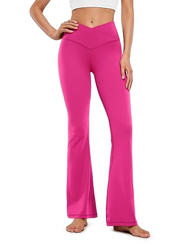 CRZ YOGA Damen Butterluxe Bootcut Schlaghose Yoga Leggings Crossover High Waist Blickdicht Sporthose Fitnesshose - 79cm Hibiskus-Purpur 42 von CRZ YOGA