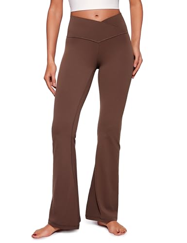 CRZ YOGA Damen Butterluxe Bootcut Schlaghose Yoga Leggings Crossover High Waist Blickdicht Sporthose Fitnesshose - 79cm Kaffeebraun 40 von CRZ YOGA