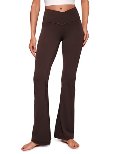 CRZ YOGA Damen Butterluxe Bootcut Schlaghose Yoga Leggings Crossover High Waist Blickdicht Sporthose Fitnesshose - 84cm Heißes Fudge-Brown 40 von CRZ YOGA