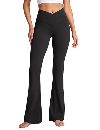 CRZ YOGA Damen Butterluxe Bootcut Schlaghose Yoga Leggings Crossover High Waist Blickdicht Sporthose Fitnesshose - 84cm Schwarz 40 von CRZ YOGA