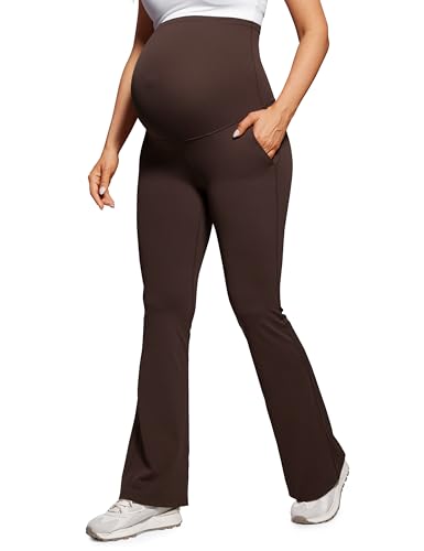 CRZ YOGA Damen Butterluxe Bootcut Umstandsleggings Flare Schwangerschaft Leggings Mutterschaft Yoga Hosen Umstandshose - 79cm Heißes Fudge-Brown 40 von CRZ YOGA