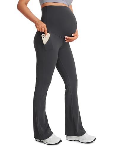 CRZ YOGA Damen Butterluxe Bootcut Umstandsleggings Flare Schwangerschaft Leggings Mutterschaft Yoga Hosen Umstandshose - 79cm Mysteriöses Grau 42 von CRZ YOGA