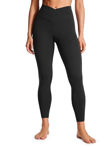 CRZ YOGA Damen Butterluxe Cross Waist Workout Leggings V Cross High Waisted Bauchkontrolle Gym Yoga Leggings - 64cm Schwarz 44 von CRZ YOGA