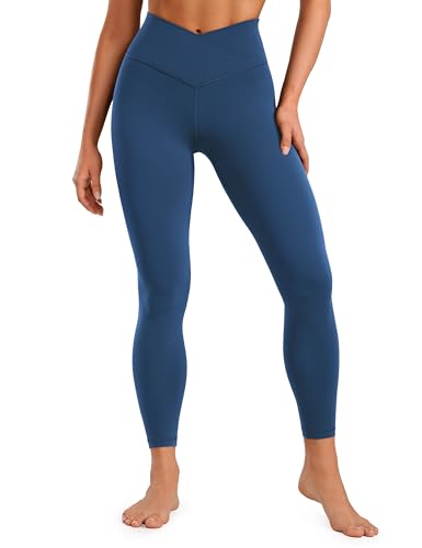 CRZ YOGA Damen Butterluxe Cross Waist Workout Leggings V Cross High Waisted Bauchkontrolle Gym Yoga Leggings - 64cm FRANZÖSISCHE Marine 42 von CRZ YOGA