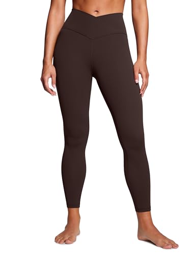 CRZ YOGA Damen Butterluxe Cross Waist Workout Leggings V Cross High Waisted Bauchkontrolle Gym Yoga Leggings - 64cm Heißes Fudge-Brown 42 von CRZ YOGA