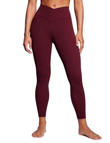 CRZ YOGA Damen Butterluxe Cross Waist Workout Leggings V Cross High Waisted Bauchkontrolle Gym Yoga Leggings - 64cm Roter Merlot 44 von CRZ YOGA