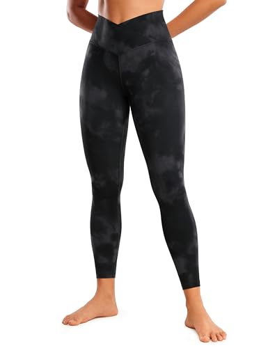 CRZ YOGA Damen Butterluxe Cross Waist Workout Leggings V Cross High Waisted Bauchkontrolle Gym Yoga Leggings - 64cm Schwarze Tie-Dye-Blumen 44 von CRZ YOGA