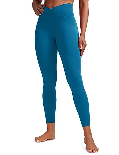 CRZ YOGA Damen Butterluxe Cross Waist Workout Leggings V Cross High Waisted Bauchkontrolle Gym Yoga Leggings - 64cm Superschallblau 38 von CRZ YOGA