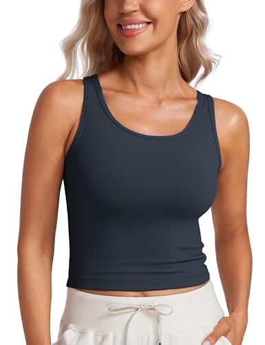 CRZ YOGA Damen Butterluxe Doppelt Gefüttert Tanktop Sport Fitness Ärmellose Racerback Crop Top Casual Cropped Oberteile Echte Marine 36 von CRZ YOGA