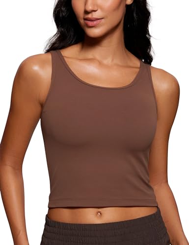 CRZ YOGA Damen Butterluxe Doppelt Gefüttert Tanktop Sport Fitness Ärmellose Racerback Crop Top Casual Cropped Oberteile Kaffeebraun 42 von CRZ YOGA
