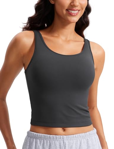 CRZ YOGA Damen Butterluxe Doppelt Gefüttert Tanktop Sport Fitness Ärmellose Racerback Crop Top Casual Cropped Oberteile Mysteriöses Grau 40 von CRZ YOGA