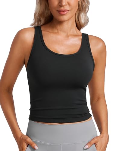 CRZ YOGA Damen Butterluxe Doppelt Gefüttert Tanktop Sport Fitness Ärmellose Racerback Crop Top Casual Cropped Oberteile Schwarz 34 von CRZ YOGA