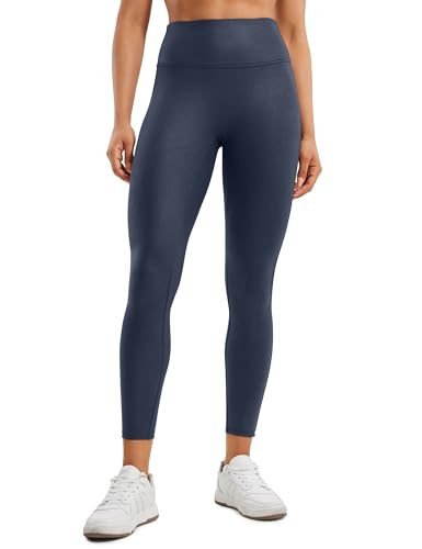 CRZ YOGA Damen Butterluxe Faux Leder Leggings Lederoptik High Waist Sporthose Kunstleder Stretch Workout Sportleggins - 64cm Echtes Navy-Folienmuster 42 von CRZ YOGA