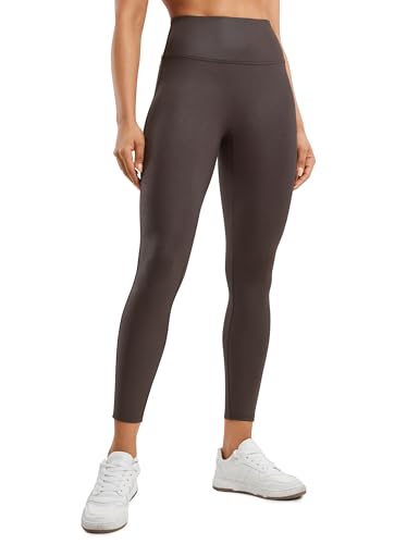 CRZ YOGA Damen Butterluxe Faux Leder Leggings Lederoptik High Waist Sporthose Kunstleder Stretch Workout Sportleggins - 64cm Heißer Karamell Braun Folie Muster 44 von CRZ YOGA