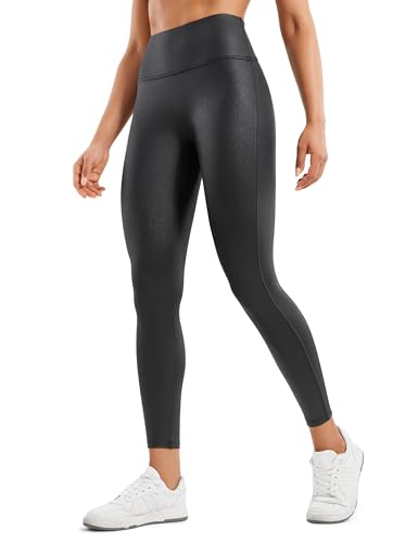 CRZ YOGA Damen Butterluxe Faux Leder Leggings Lederoptik High Waist Sporthose Kunstleder Stretch Workout Sportleggins - 64cm Schwarzer Klassiker 40 von CRZ YOGA