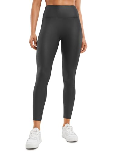 CRZ YOGA Damen Butterluxe Faux Leder Leggings Lederoptik High Waist Sporthose Kunstleder Stretch Workout Sportleggins - 64cm Schwarzes Folienmuster 40 von CRZ YOGA