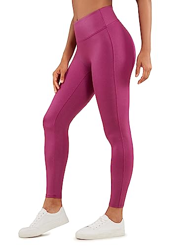 CRZ YOGA Damen Butterluxe Faux Leder Leggings Lederoptik High Waist Sporthose Kunstleder Stretch Workout Sportleggins - 67cm Klassisches Magenta-Lila-Muster 38 von CRZ YOGA