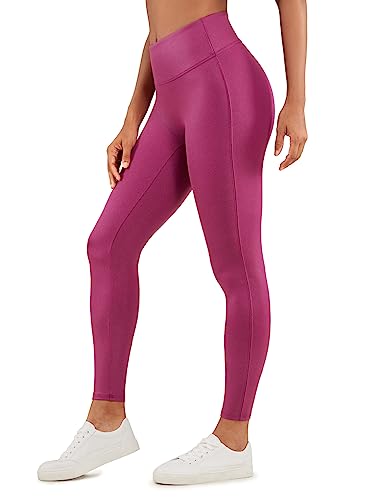 CRZ YOGA Damen Butterluxe Faux Leder Leggings Lederoptik High Waist Sporthose Kunstleder Stretch Workout Sportleggins - 67cm Klassisches Magenta-Lila-Muster 42 von CRZ YOGA