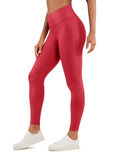 CRZ YOGA Damen Butterluxe Faux Leder Leggings Lederoptik High Waist Sporthose Kunstleder Stretch Workout Sportleggins - 67cm Rubinrotes klassisches Muster 40 von CRZ YOGA