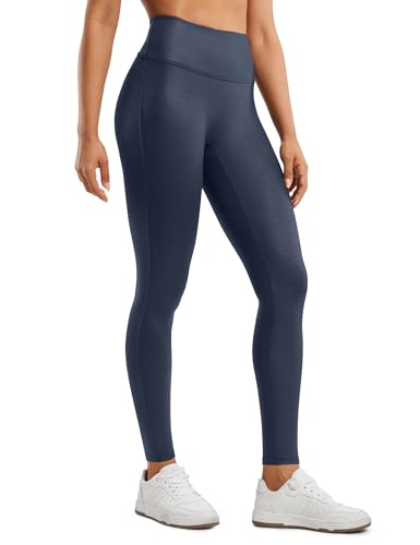 CRZ YOGA Damen Butterluxe Faux Leder Leggings Lederoptik High Waist Sporthose Kunstleder Stretch Workout Sportleggins - 71cm Echtes Navy-Folienmuster 36 von CRZ YOGA