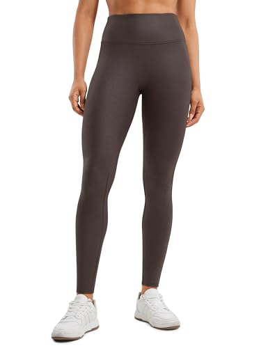 CRZ YOGA Damen Butterluxe Faux Leder Leggings Lederoptik High Waist Sporthose Kunstleder Stretch Workout Sportleggins - 71cm Heißer Karamell Braun Folie Muster 40 von CRZ YOGA