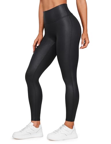 CRZ YOGA Damen Butterluxe Faux Leder Leggings Lederoptik High Waist Sporthose Kunstleder Stretch Workout Sportleggins - 71cm Schwarzer Klassiker 42 von CRZ YOGA