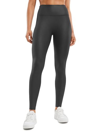 CRZ YOGA Damen Butterluxe Faux Leder Leggings Lederoptik High Waist Sporthose Kunstleder Stretch Workout Sportleggins - 71cm Schwarzes Folienmuster 44 von CRZ YOGA