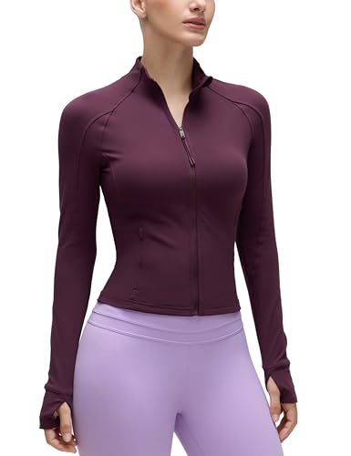 CRZ YOGA Damen Butterluxe Full Zipper Sport Jacke Zip Tasche Crop Running Laufjacke Gym Langarmshirt Sweatjacke mit Daumenloch Dunkellila 34 CRZ YOGA Damen Butterluxe Full Zipper Sport Jacke Zip Tasche Crop Running Laufjacke Gym Langarmshirt Sweatjacke mit Daumenloch Dunkellila 34 von CRZ YOGA