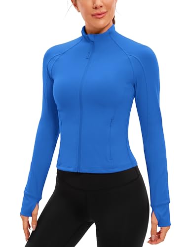 CRZ YOGA Damen Butterluxe Full Zipper Sport Jacke Zip Tasche Crop Running Laufjacke Gym Langarmshirt Sweatjacke mit Daumenloch Funkelndes Blau 38 CRZ YOGA Damen Butterluxe Full Zipper Sport Jacke Zip Tasche Crop Running Laufjacke Gym Langarmshirt Sweatjacke mit Daumenloch Funkelndes Blau 38 von CRZ YOGA