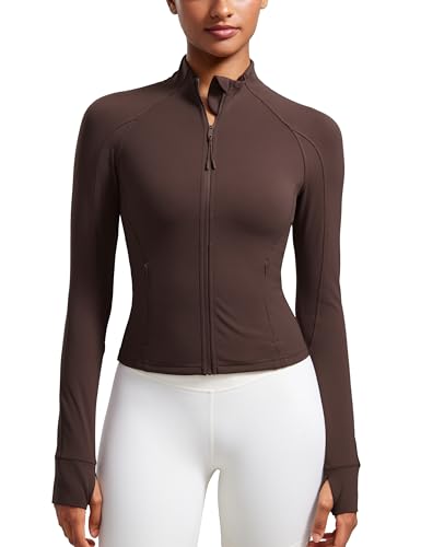 CRZ YOGA Damen Butterluxe Full Zipper Sport Jacke Zip Tasche Crop Running Laufjacke Gym Langarmshirt Sweatjacke mit Daumenloch Heißes Fudge-Brown 40 CRZ YOGA Damen Butterluxe Full Zipper Sport Jacke Zip Tasche Crop Running Laufjacke Gym Langarmshirt Sweatjacke mit Daumenloch Heißes Fudge-Brown 40 von CRZ YOGA