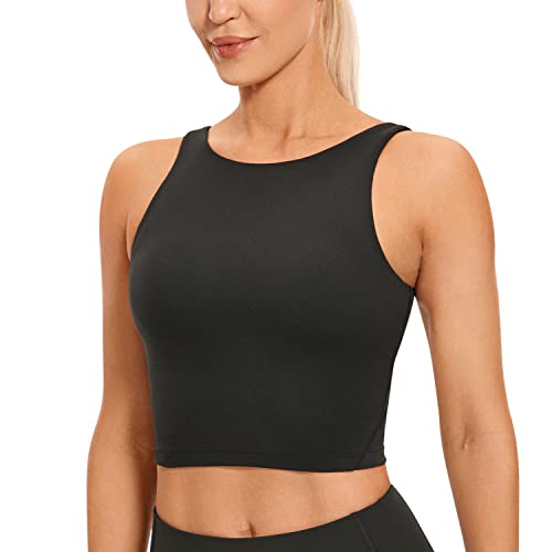 CRZ YOGA Damen Butterluxe Longline Sport BH Gepolstert Ohne Bügel Crop Top High Neck U Rücken Workout Tanktops Schwarz 38 von CRZ YOGA