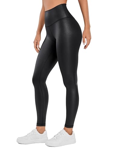 CRZ YOGA Butterluxe Damen High Waist Sport Leggings Blickdicht Yoga Leggins Sporthose Workout Gym Yogahose - 71cm Kunstleder Schwarz 34 von CRZ YOGA