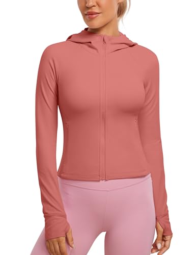 CRZ YOGA Damen Butterluxe Kapuzenpullover Hoodie Zip Up Sweatjacke Workout Langarm Hoody Kapuzenjacke mit Daumenloch Briar Rose 40 von CRZ YOGA