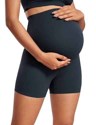 CRZ YOGA Damen Butterluxe Kurze Umstandsleggings Schwangerschaft Shorts Umstandsshorts Umstandshose Yoga Leggings - 10cm Echte Marine 40 von CRZ YOGA