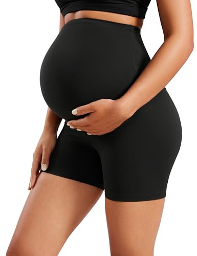 CRZ YOGA Damen Butterluxe Kurze Umstandsleggings Schwangerschaft Shorts Umstandsshorts Umstandshose Yoga Leggings - 10cm Schwarz 42 von CRZ YOGA