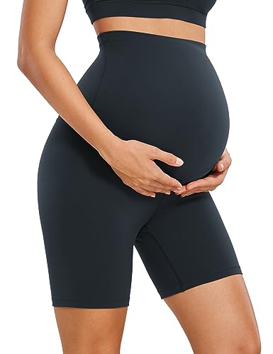 CRZ YOGA Damen Butterluxe Kurze Umstandsleggings Schwangerschaft Shorts Umstandsshorts Umstandshose Yoga Leggings - 15cm Echte Marine 36 von CRZ YOGA