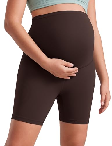 CRZ YOGA Damen Butterluxe Kurze Umstandsleggings Schwangerschaft Shorts Umstandsshorts Umstandshose Yoga Leggings - 15cm Heißes Fudge-Brown 38 von CRZ YOGA