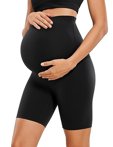 CRZ YOGA Damen Butterluxe Kurze Umstandsleggings Schwangerschaft Shorts Umstandsshorts Umstandshose Yoga Leggings - 15cm Schwarz 42 von CRZ YOGA