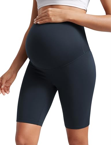 CRZ YOGA Damen Butterluxe Kurze Umstandsleggings Schwangerschaft Shorts Umstandsshorts Umstandshose Yoga Leggings - 20cm Echte Marine 40 von CRZ YOGA