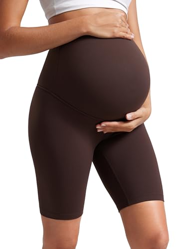CRZ YOGA Damen Butterluxe Kurze Umstandsleggings Schwangerschaft Shorts Umstandsshorts Umstandshose Yoga Leggings - 20cm Heißes Fudge-Brown 40 von CRZ YOGA