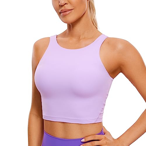 CRZ YOGA Damen Butterluxe Longline Sport BH Gepolstert Ohne Bügel Crop Top High Neck U Rücken Workout Tanktops Elfen-Purpur 42 von CRZ YOGA