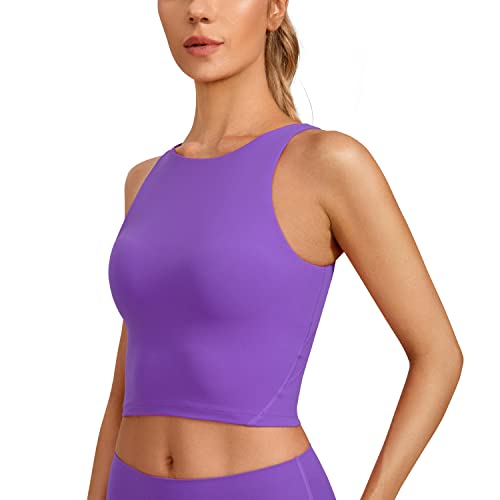 CRZ YOGA Damen Butterluxe Longline Sport BH Gepolstert Ohne Bügel Crop Top High Neck U Rücken Workout Tanktops Royal Lilac 34 von CRZ YOGA