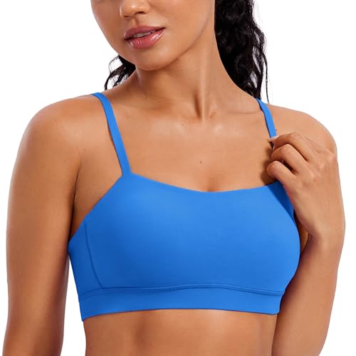 CRZ YOGA Damen Butterluxe Low Impact Sport BH Gepolstert Ohne Bügel Crop Tops Verstellbar Spaghetti Träger Fitness Yoga Bra Funkelndes Blau 44 von CRZ YOGA